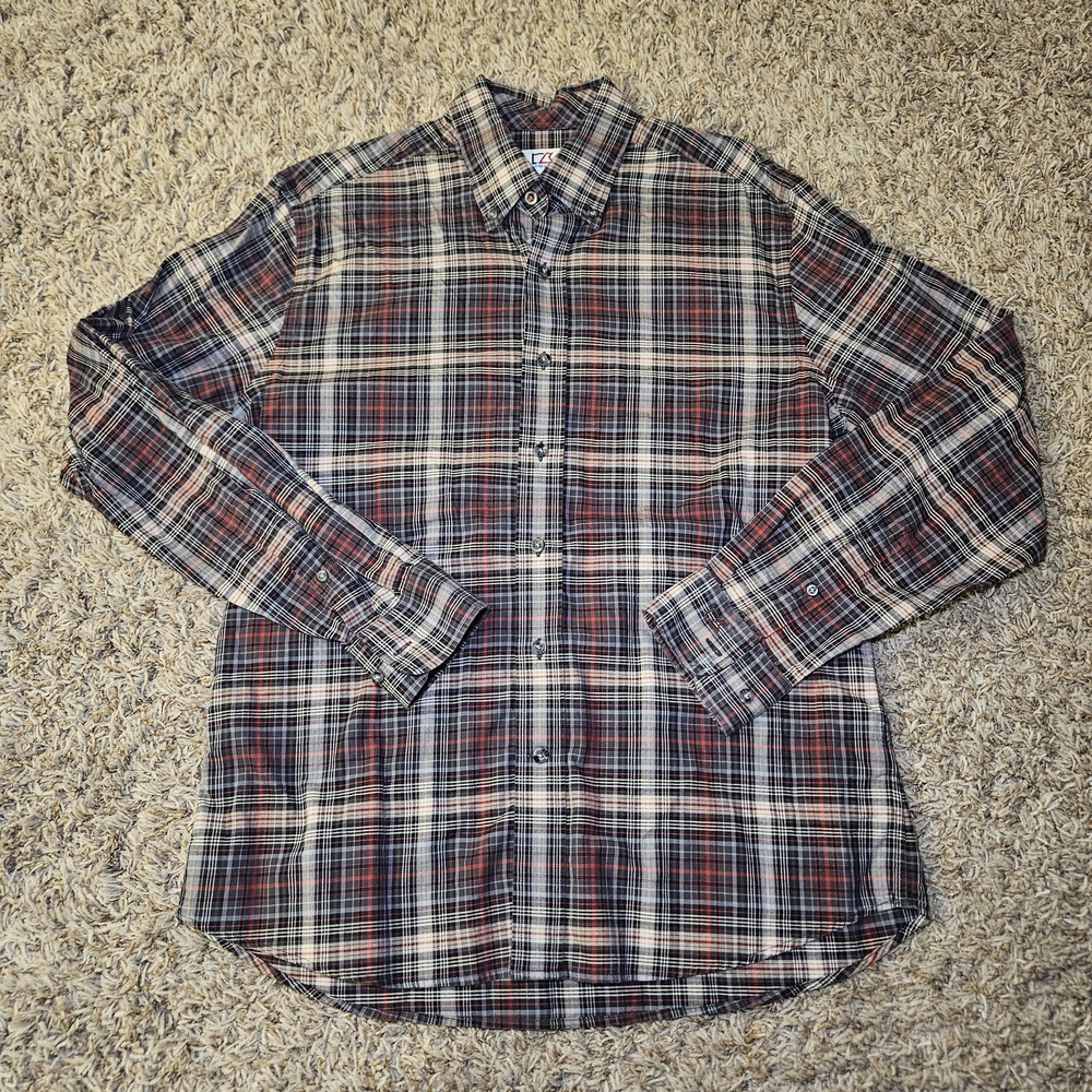 Cutter & Buck Men's Size M Plaid Button‎ Down Shirt Long Sleeve Red Tan Black